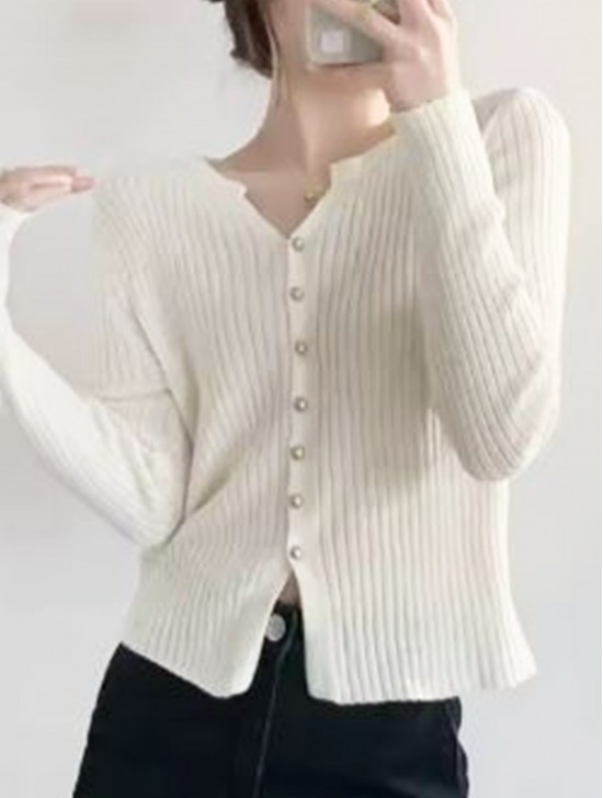 V-Neck Long Sleeve Knitted Open Cardigan